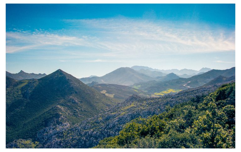 Montañas del Rif cubiertas de bosque bajo un cielo azul, en el norte de Marruecos